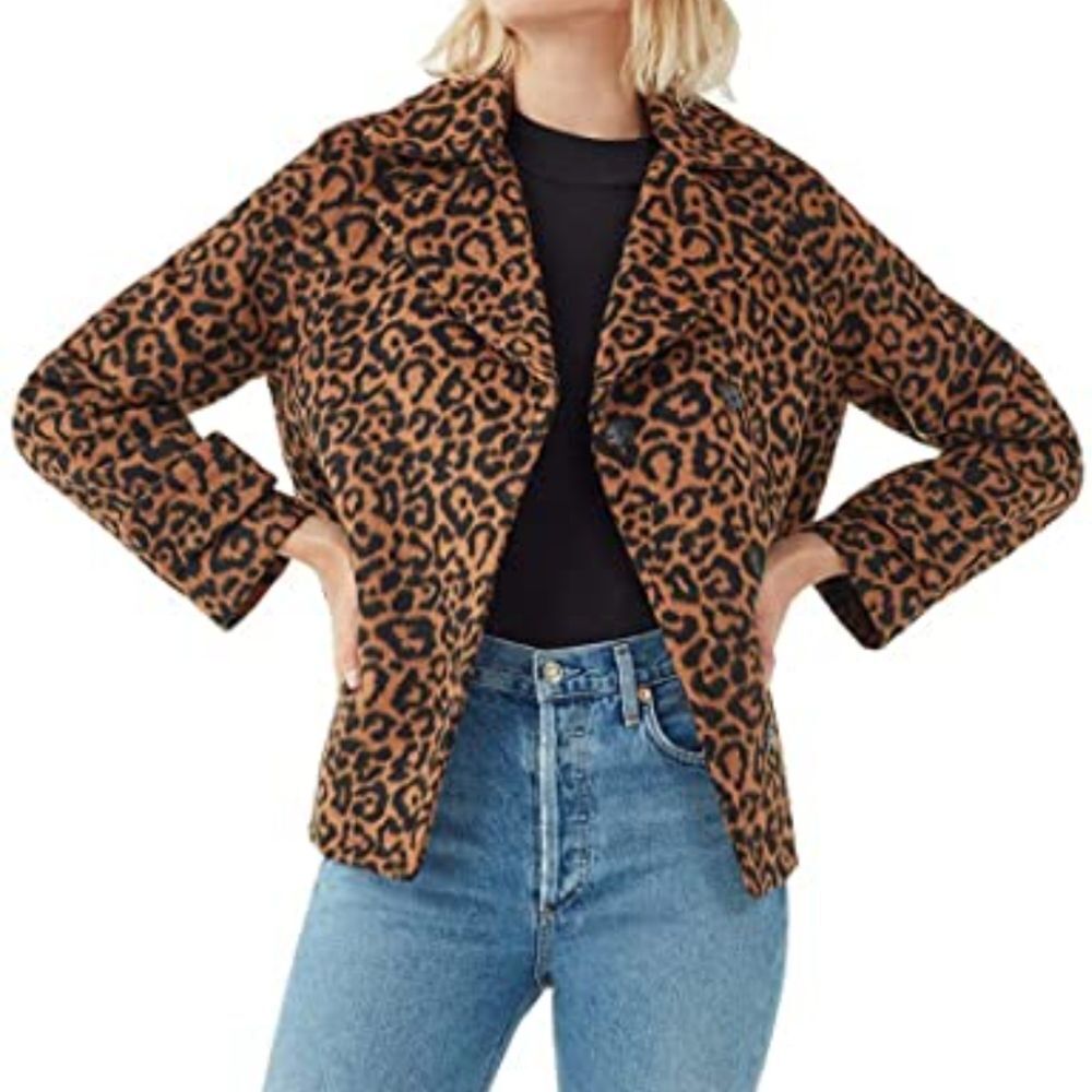 Splendid Leopard Coat NWT Wool Blend Women's Medium Neutral Animal Print - Picture 10 of 11